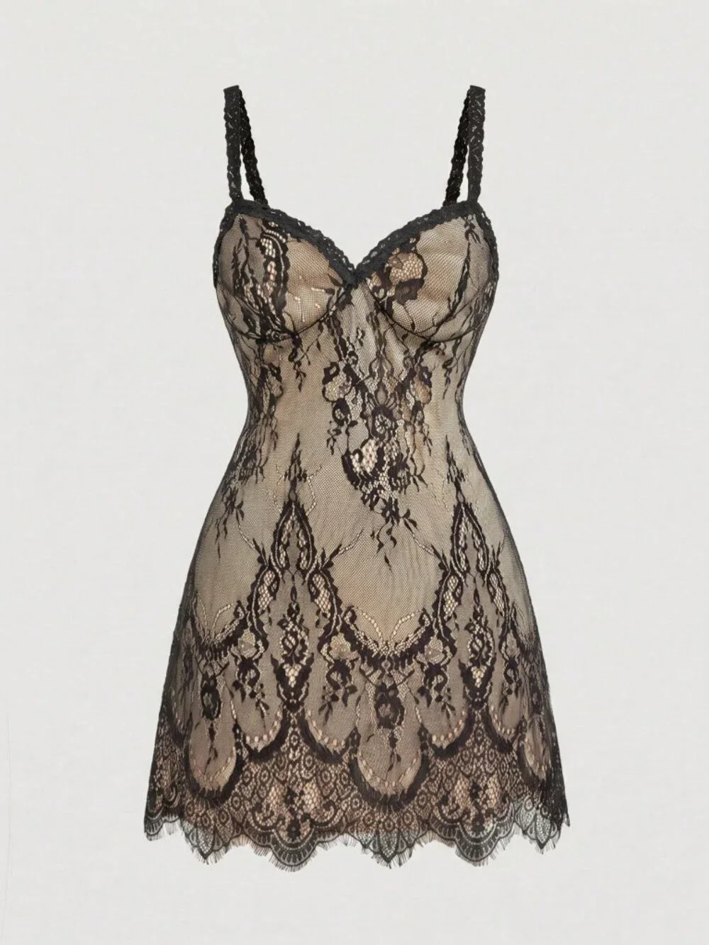 Black Sexy Women's Contrast Lace Slim Fit Short High Waist Cami Dress